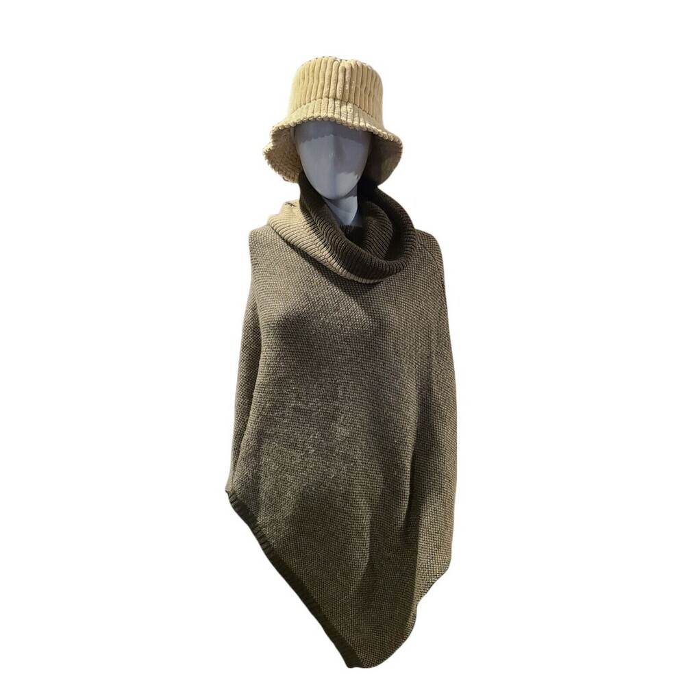 Cocogio  Womens Knit Cowl Neck Poncho Sweater Taupe One Size
